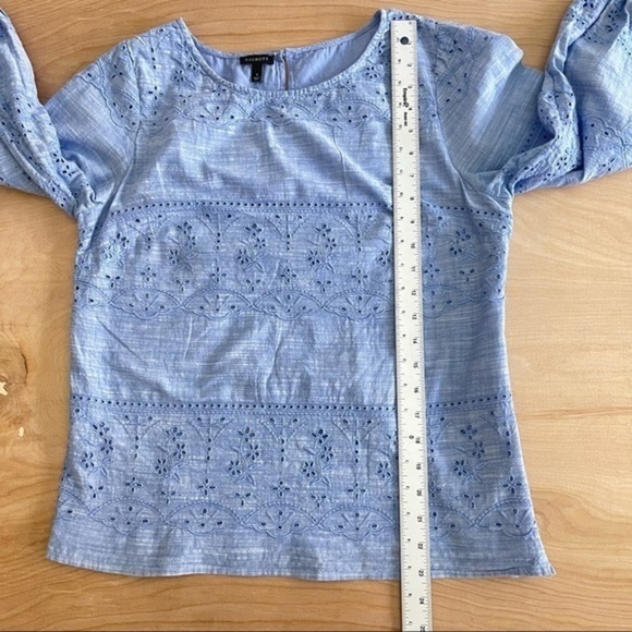 Talbots Embroidered Voile Top Cross Dye Cornflower Blue Size S - Picture 6 of 9